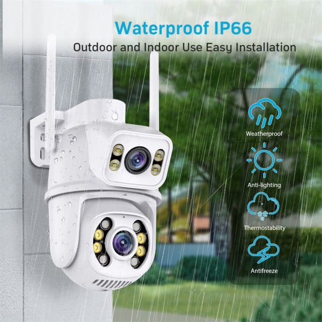 Camera De Supraveghere Video CCTV Dubla WIFI Visoli® QW25-Double 8MP Ultra HD, 5X Zoom, Exterior/Interior, Rotire, Leduri Lumina, Comunicare Bidirectionala